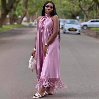 Long Dress Women Dresses Sexy Vestidos Y2k Streetwear Sleeveless Halter Irregular Tassel Elegant Splice Party Night Work 2026