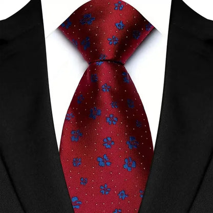 Luxury 8CM Mens Necktie Red Color Solid Stripes Paisley Ties For Man Groom Jacquard Woven Neck Tie For Business Wedding Party