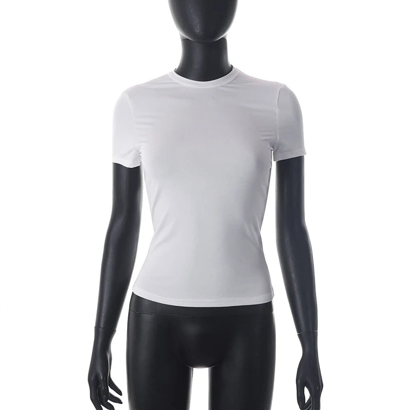 2024 Spring New Short Sleeve T-Shirt Women Solid Simple Casual Soft All-Match Hot Basic Crop Tops Tees Summer Fashion
