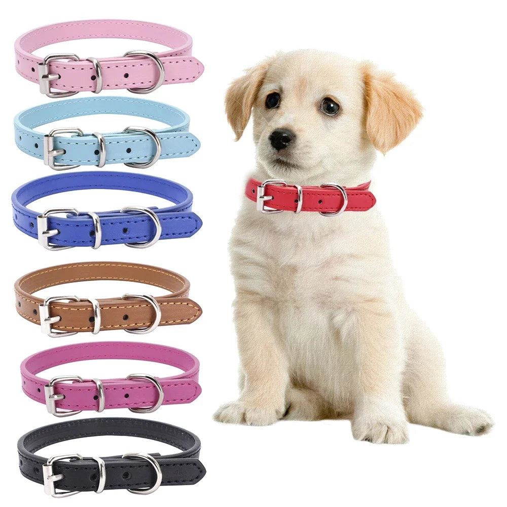 Personalized Leather Pet Collar - Adjustable with Alloy Buckle for Cats and Small Dogs