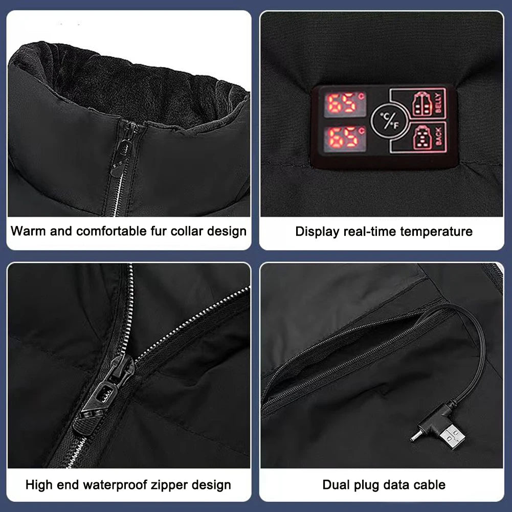 Men Women Heated Vest Electric Heating Coat 3 Heat Levels Warm USB Rechargeable Digital Display for Camping Outdoor Work Fishing