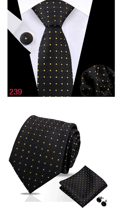 Luxury Plaid Tie For Mens Necktie Handkerchief Pocket Square Cufflinks Set Jacquard Woven Ties Wedding Business Accessories