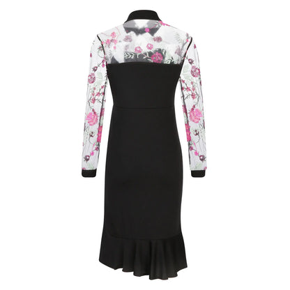 Spring Summer Sexy Mesh Ruffle Dress 2024 Wome Long Sleeve Irregularity Midi Dress Fashion Print Elegant Party Dresses