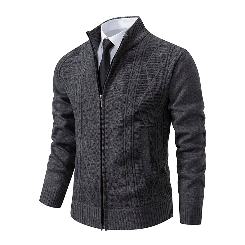 Thickened jacket men's autumn and winter warm trend line stand collar knitted cardigan sweater coat