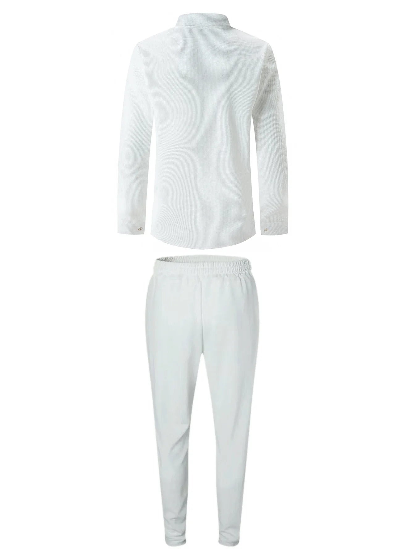 Spring and Autumn Men Waffle Solid Color Two-piece New Trend Lapel Long-sleeved Shirt and Trousers Casual Outdoor Sports Suit
