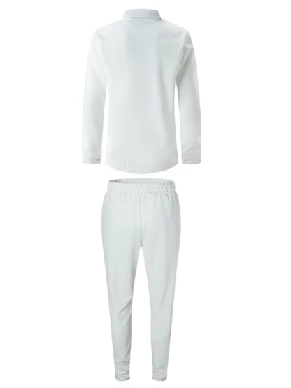 Spring and Autumn Men Waffle Solid Color Two-piece New Trend Lapel Long-sleeved Shirt and Trousers Casual Outdoor Sports Suit