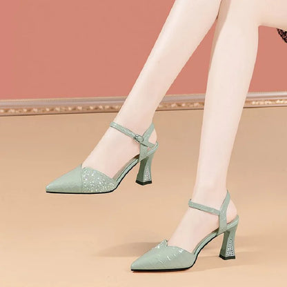 Women Cute Pointed Toe Black Buckle Strap High Heel Shoes Lady Casual Red Comfort Summer Stiletto Heels for Office & Party G6006