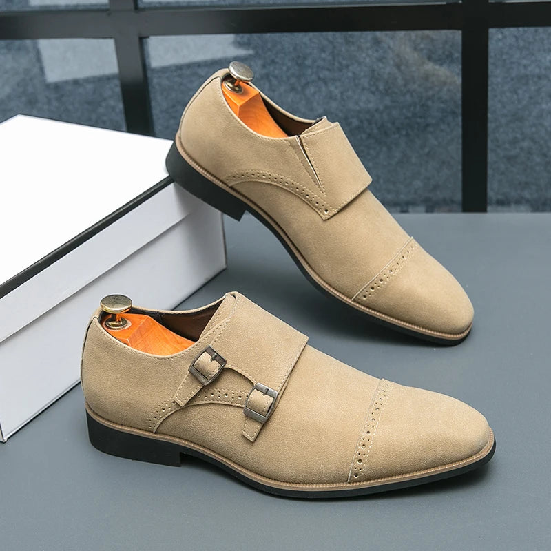 Monk Suede Leahter Buckle Strap Business Office Party Wedding Shoes Fashion Luxury Dress Leather Men's Shoes Man Free Shipping