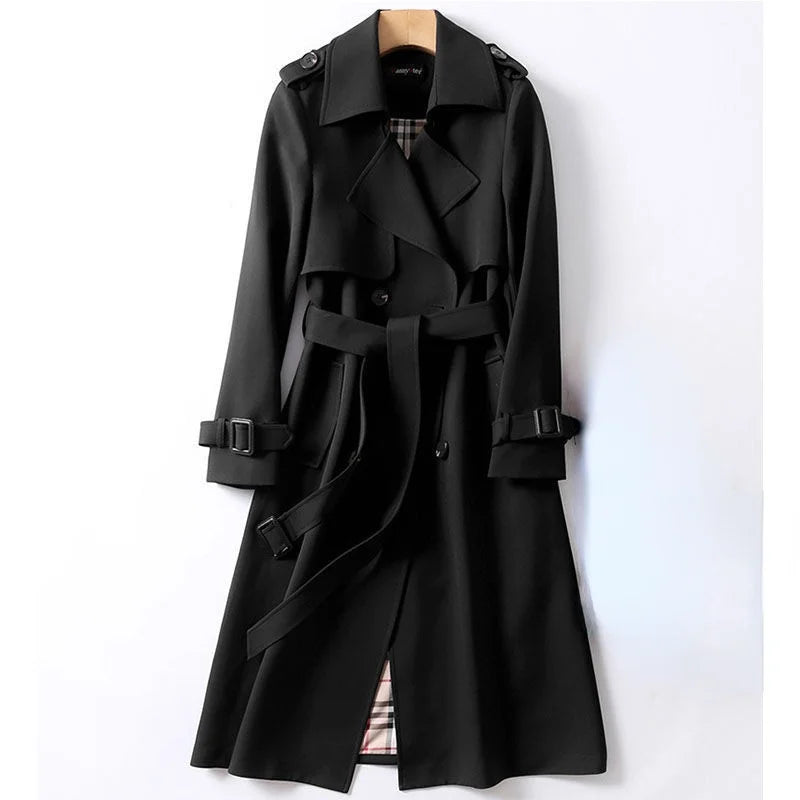 Women's Long Trench Coats V Neck Double-Breasted Windproof Jacket with Belt 2022 Fall Fashion Street Wear Size S-XL Dropshipping