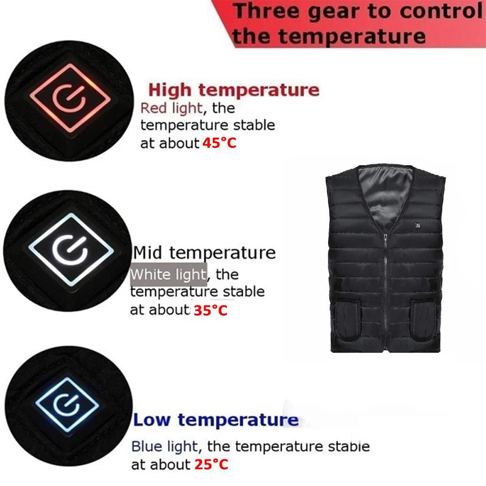 Unisex Heated Vest 9 Area Heating Thermal Jacket USB Electric Heating Vest Men Women Smart Headed Waistcoat for Outdoor Camping