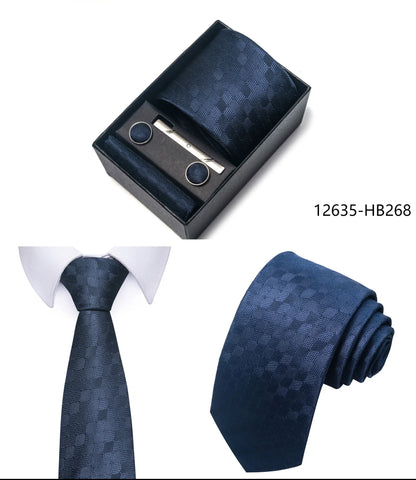 Luxury Brand 8 cm Tie Handkerchief Cufflink Clip Set For Men Wedding Gravata Suit Accessories Holiday Gift Box
