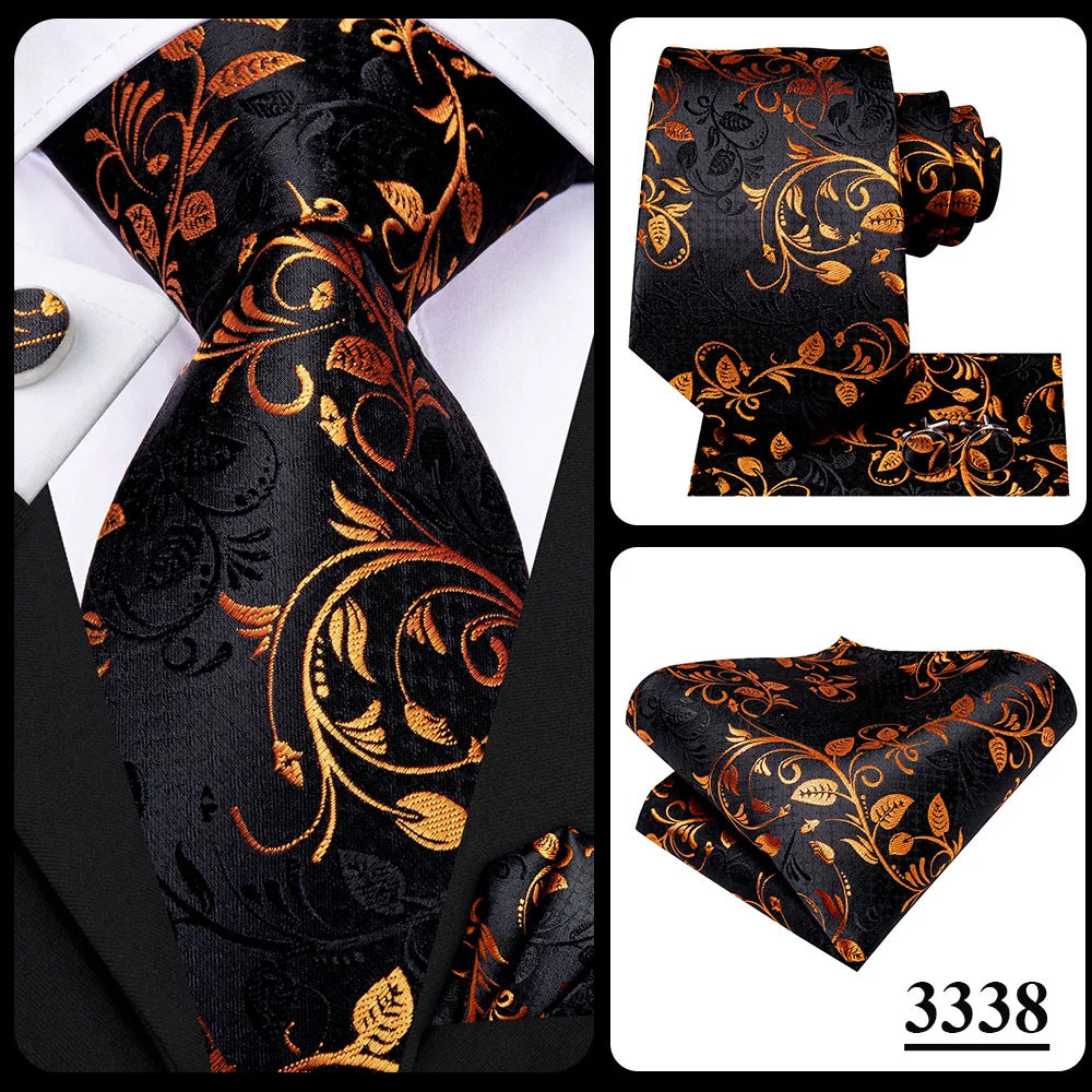 Hi-Tie 8.5cm Business Black Solid Paisley 100% Silk Men's Tie Neck Strip Ties for Men Formal Luxury Wedding Neckties Gravatas