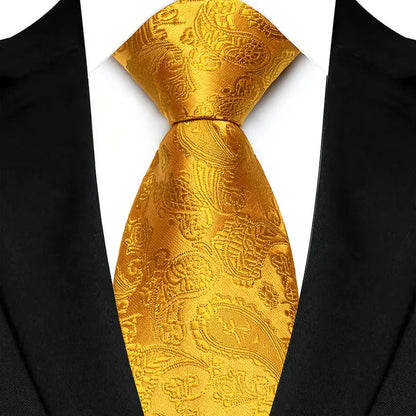 Luxury 8CM Mens Necktie Yellow Color Dot Stripes Solid Ties For Man Groom Jacquard Woven Neck Tie For Business Wedding Party