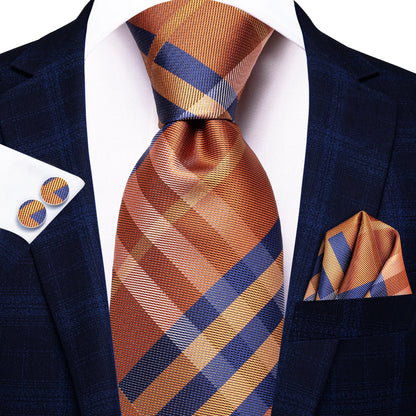 Hi-Tie Designer Silk Wedding Tie For Men Blue White Plaid Handky Cufflink Set Fashion Necktie For Men Business Party Wholesale