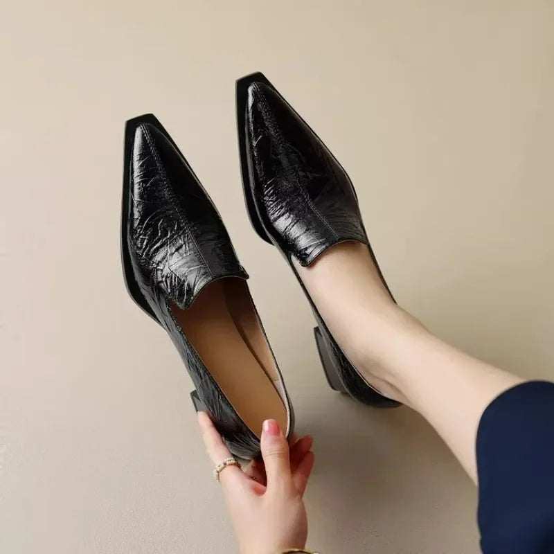 2025 Sapatos Femininas Women Light Weight European Stylish Elegant Black Square Heel Shoes Lady Casual Office Party Shoes