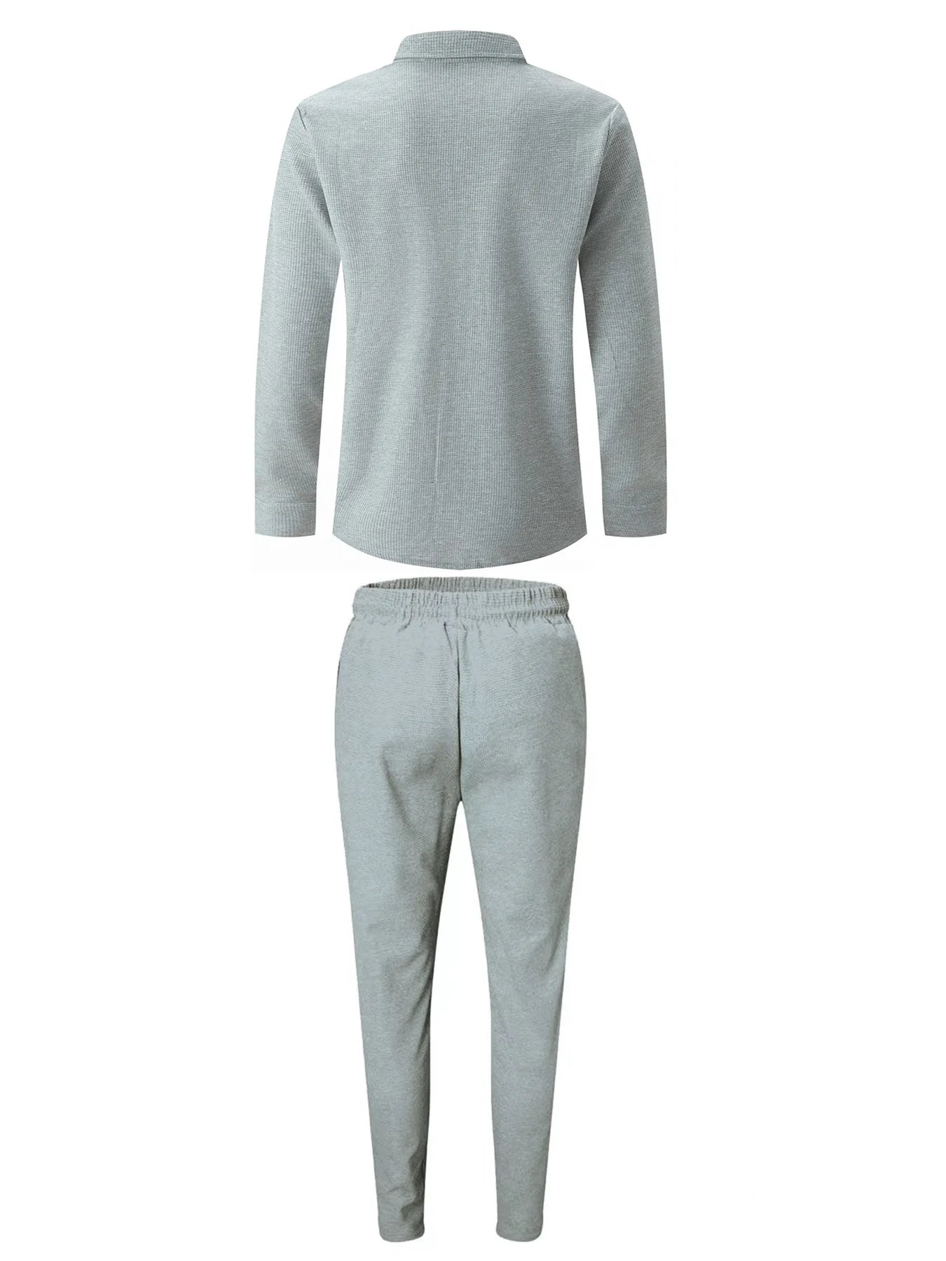 Spring and Autumn Men Waffle Solid Color Two-piece New Trend Lapel Long-sleeved Shirt and Trousers Casual Outdoor Sports Suit