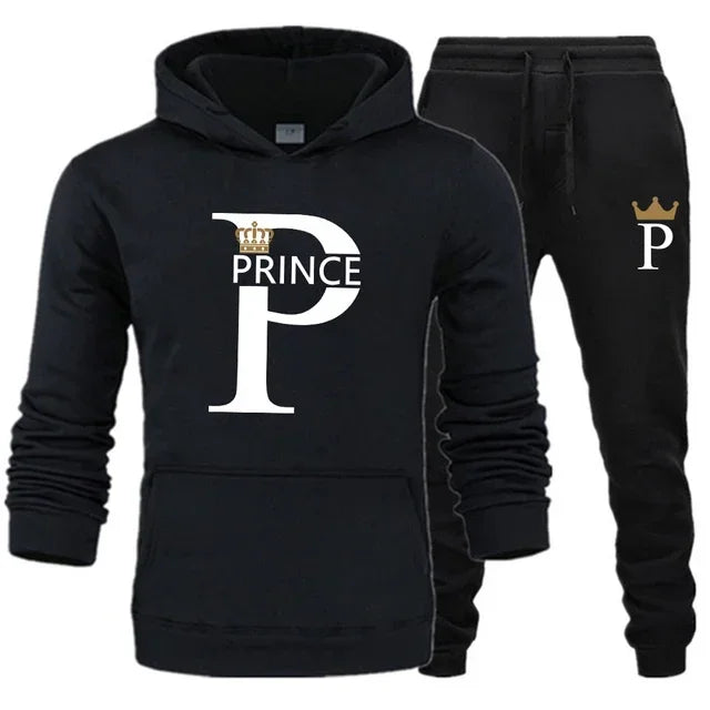 Prince Princess Print Couples Hoodie Set Men Women Unisex Sweatshirt Sweatpant Suit Lover Hoody Jogging Streetwear Tracksuit