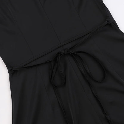 Satin Dress for Women Fashion Vintage Streetwear Dresses Solid Slim Long Sleeve Lace Up Mini Autumn Winter Dresses