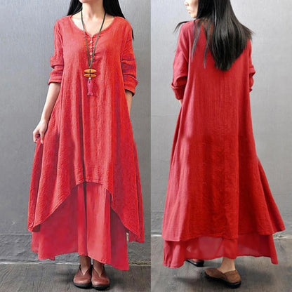 Anself Spring Fashion Women Casual Loose Dress Solid Color Long Sleeve Oversized Ladies Dresses Plus Size Boho Long Maxi Dress