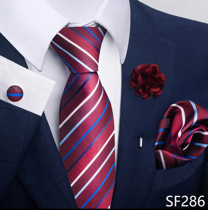 Luxury Mens Ties Floral Black Gold Ties Paisley NeckTie Pocket Square Cufflinks Brooch Set Men's Wedding Party Tie