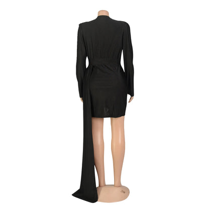 Elegant Deep V Neck Long Sleeve Sequins Prom Dress Women Elegant Wedding Party Mini Fashion Evening Dresses