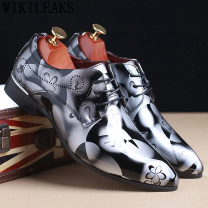 Office Men's Dress Shoes - Floral Pattern, Leather Luxury Fashion Groom Wedding Shoes, Oxford Style