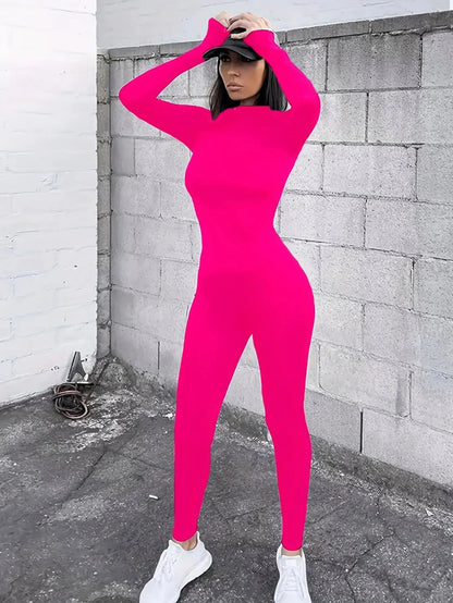 2024 Spring Women Sexy Jumpsuit Streetwear Long Sleeve Bodycon Solid Sport Fitness Jumpsuits Romper Overalls For Women Body Suit