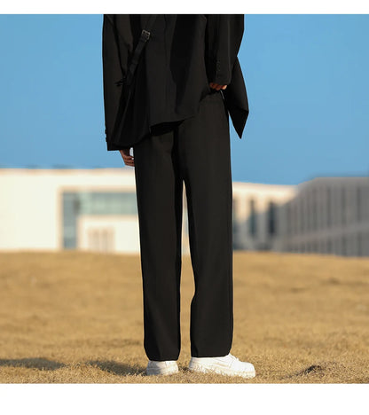 Spring Summer Men Suit Pants Wide Leg Long Drape Trousers Fashion Streetwear Clothing Solid Stretch Waist Oversize Pants Black