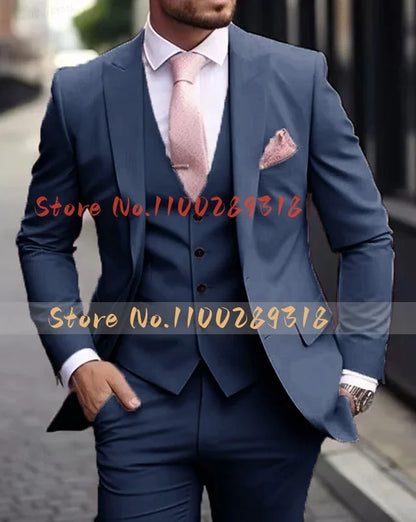 Pink Luxury Men's Suits Terno Formal Outfits 3 Piece Jacket Pants With Vest Slim Fit Luxury Costume Homme Formal Occasion Terno