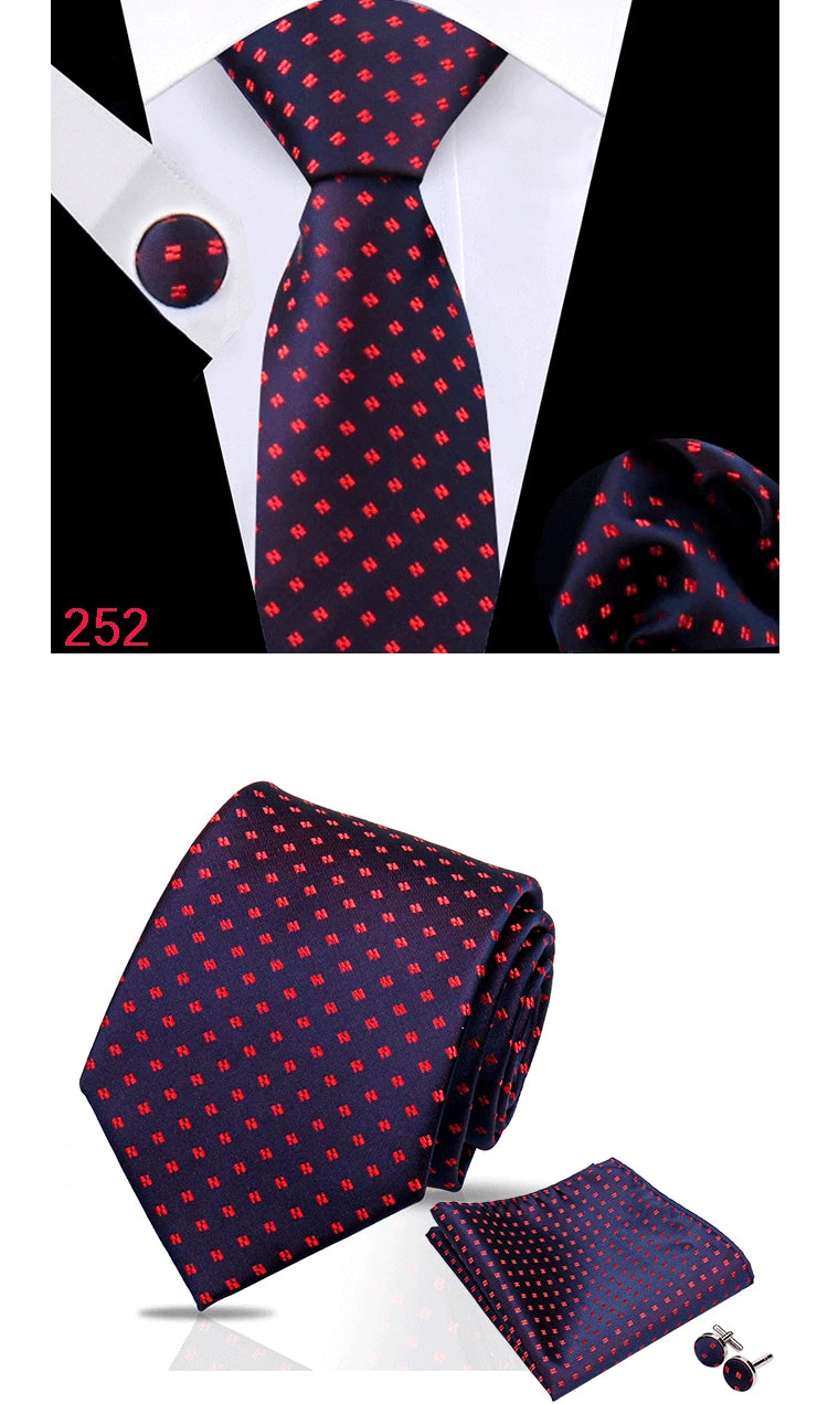 Luxury Plaid Tie For Mens Necktie Handkerchief Pocket Square Cufflinks Set Jacquard Woven Ties Wedding Business Accessories