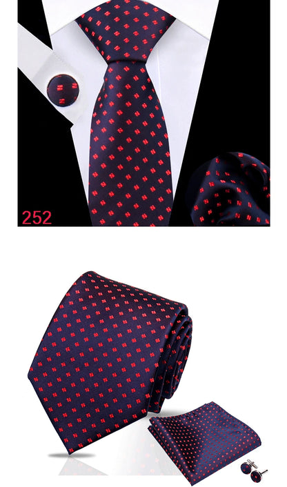 Luxury Plaid Tie For Mens Necktie Handkerchief Pocket Square Cufflinks Set Jacquard Woven Ties Wedding Business Accessories