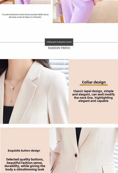 2024 Summer New Women's Petite Casual Seven-Half Sleeve Professional Workwear Purple Thin Suit Jacket Pants Set