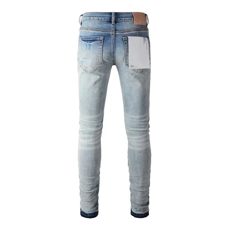 New Fashion Purples jeans Man with high street black brands pleats Fashion top quality Repair Low Rise Skinny Denim pants