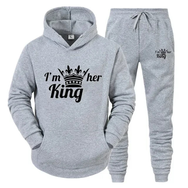 Lover Tracksuit Hoodies Printing QUEEN KING Couple Sweatshirt Hooded Clothes Hoodies Women 2 Piece Set Men Women Sportwear