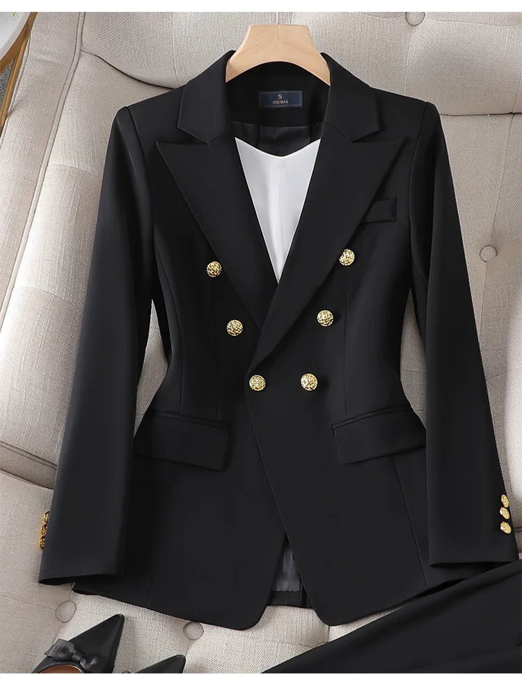 Yitimuceng Elegant Office Ladies Two Piece Sets Womens Outifits 2023 Double Breasted Long Sleeve Blazers Loose Casual Pant Suits