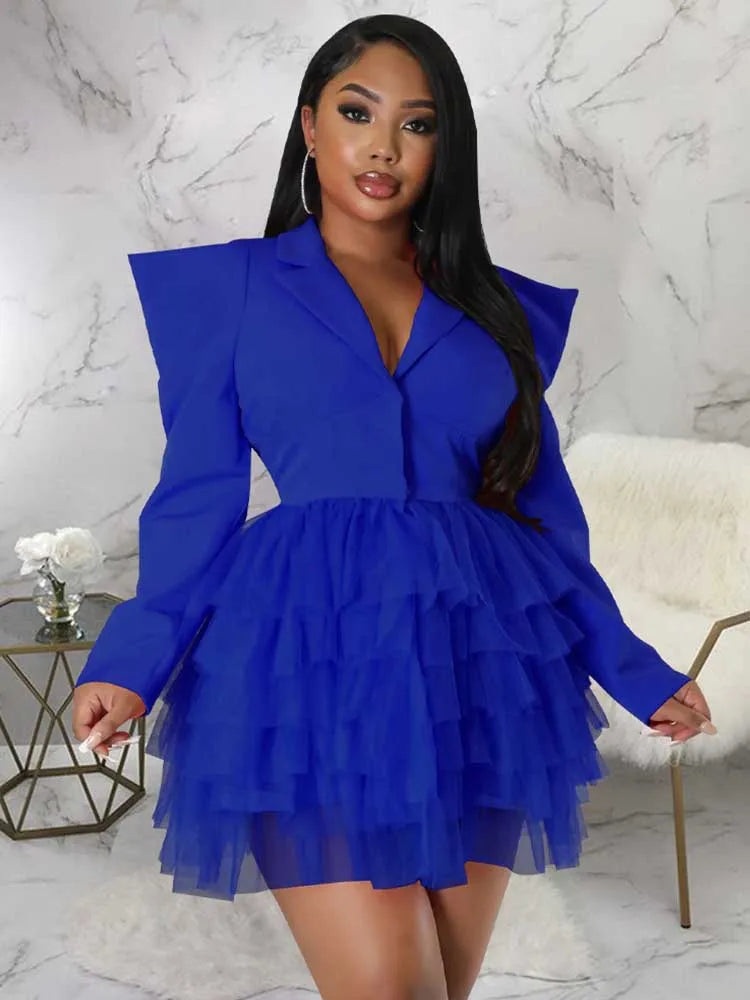 women Elegant and chic dress long sleeve spring female fashion dress mash blazer dress wholesale dropshipping