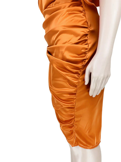Plus Size Women Clothing One Shoulder Wedding Dress Big Lady Elegant Satin Short Dress Dresses 5xl Wholesale Bulk Dropshipping