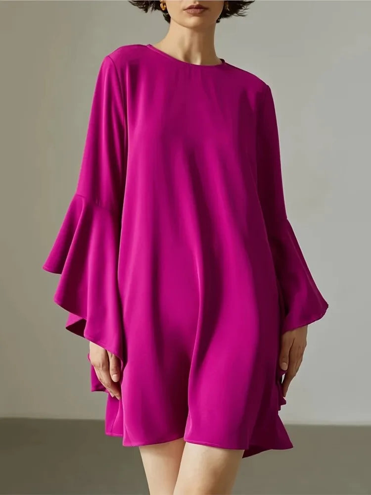 Spring Summer Women Solid Dress Fahion O Neck Ruffles Loose Casual Dresses For Woman Robe Femme 2024 New Elegant