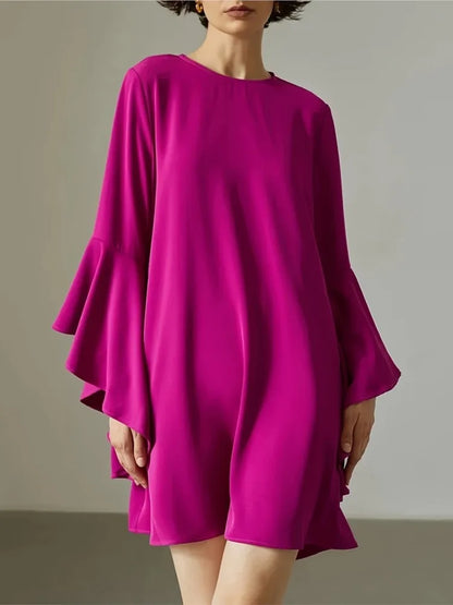 Spring Summer Women Solid Dress Fahion O Neck Ruffles Loose Casual Dresses For Woman Robe Femme 2024 New Elegant