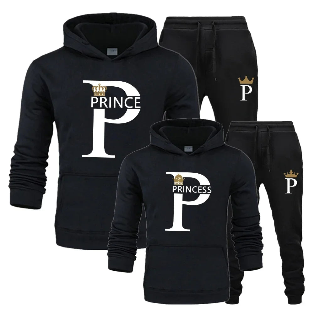 Prince Princess Print Couples Hoodie Set Men Women Unisex Sweatshirt Sweatpant Suit Lover Hoody Jogging Streetwear Tracksuit