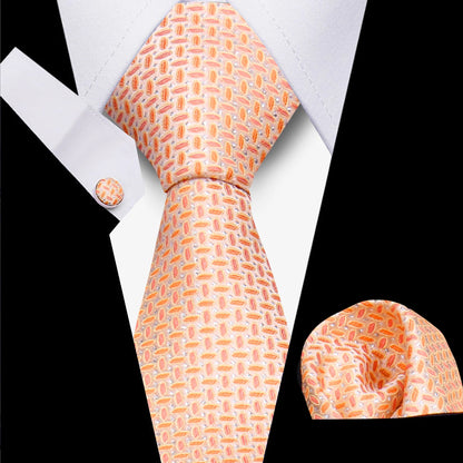 Classic Elegant Ties For Men Fashion Gifts Striped Solid Necktie Handchief Cufflink 3 Pcs Set Wedding Business Suit Accessories