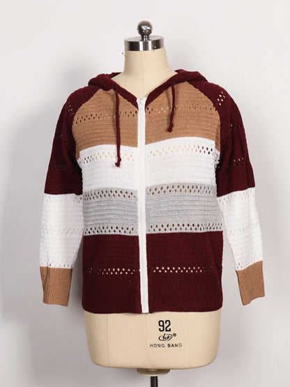 2024 Autumn and Winter New Casual Cardigan Women's Tops Plus Plus Zip Hoodie Colorblocking Lightweight Loose Top