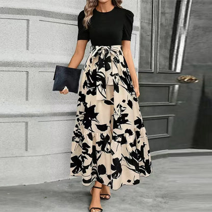 Spring Elegant Dress For Women Bow Tie Waist Cinched Dress A-Lin Flowing Skirt Office Women'S Clothing High Waisted Fashion Dres