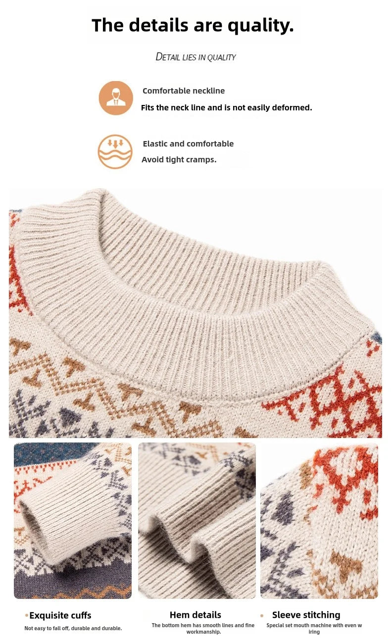 New Autumn and Winter Men's Round Neck Thick Sweater Knitted Wool High-quality Soft Base Sweaters Couple Christmas Sweater