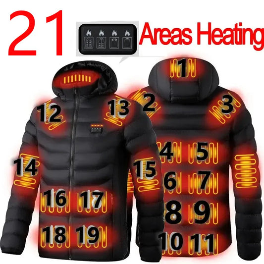 21/2 Areas Heated Jacket Women's Warm Vest USB Men's Heating Jacket Heated Vests Coat Hunting Hiking Camping Autumn Winter Male