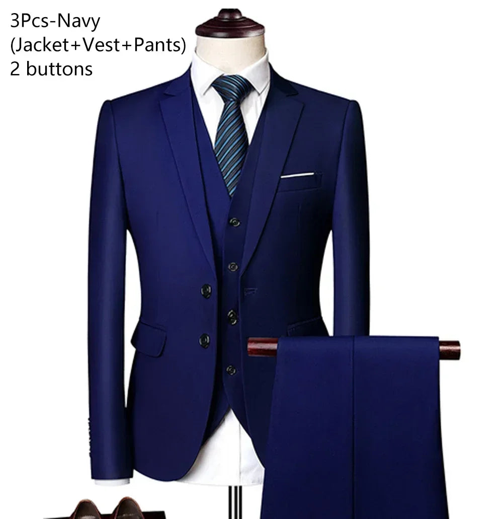 Elegant Suits For Men Wedding 3 Pieces 2 Set Luxury Fashion Classic Full Jackets Vest Pants Blazers Outfit 2024 Formal Costume