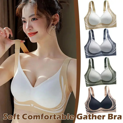 Super Gather Wireless Push-up Bra Women Gathered Up Soft Support Adjustable Underwear Anti-sagging Seamless Lift-up Bra
