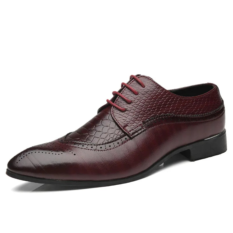 Business Casual Formal Lace-up Leather Shoes Men British Oxford Breathable Hombre Shoes Plus Size Office Wedding Flat Male Black