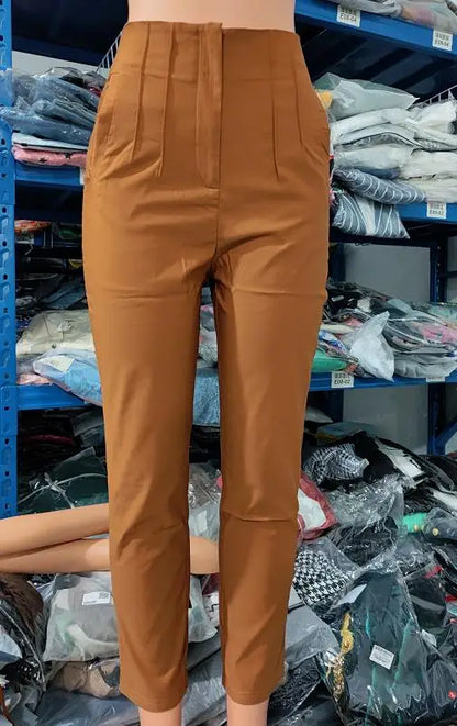 Elegant High Waist Cropped Work Pants for Women Black All-Match Daily Office Formal Wear Fashion Women's Trousers Slim Pants