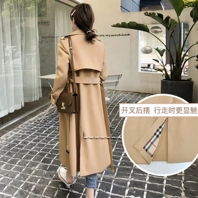 Women's Long Trench Coats V Neck Double-Breasted Windproof Jacket with Belt 2022 Fall Fashion Street Wear Size S-XL Dropshipping